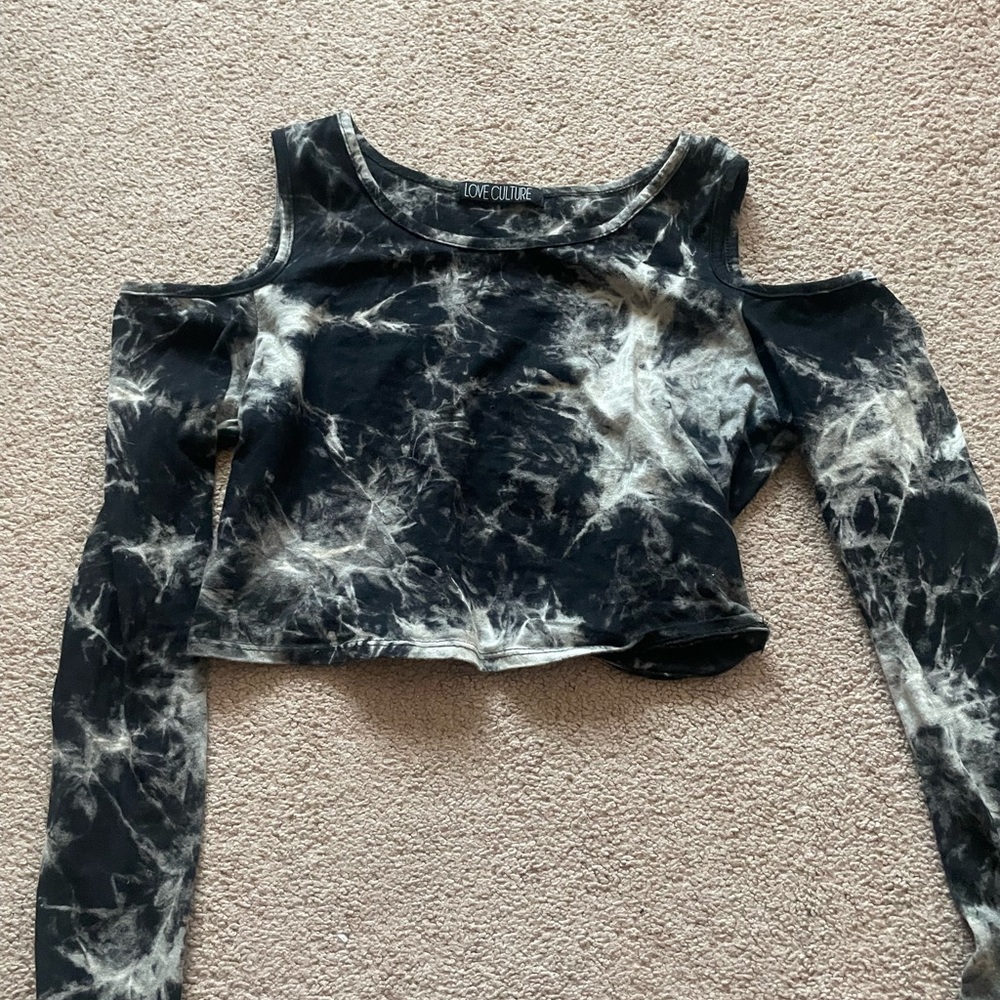 Love Culture Black and Gray Tie-Dye Women's Top